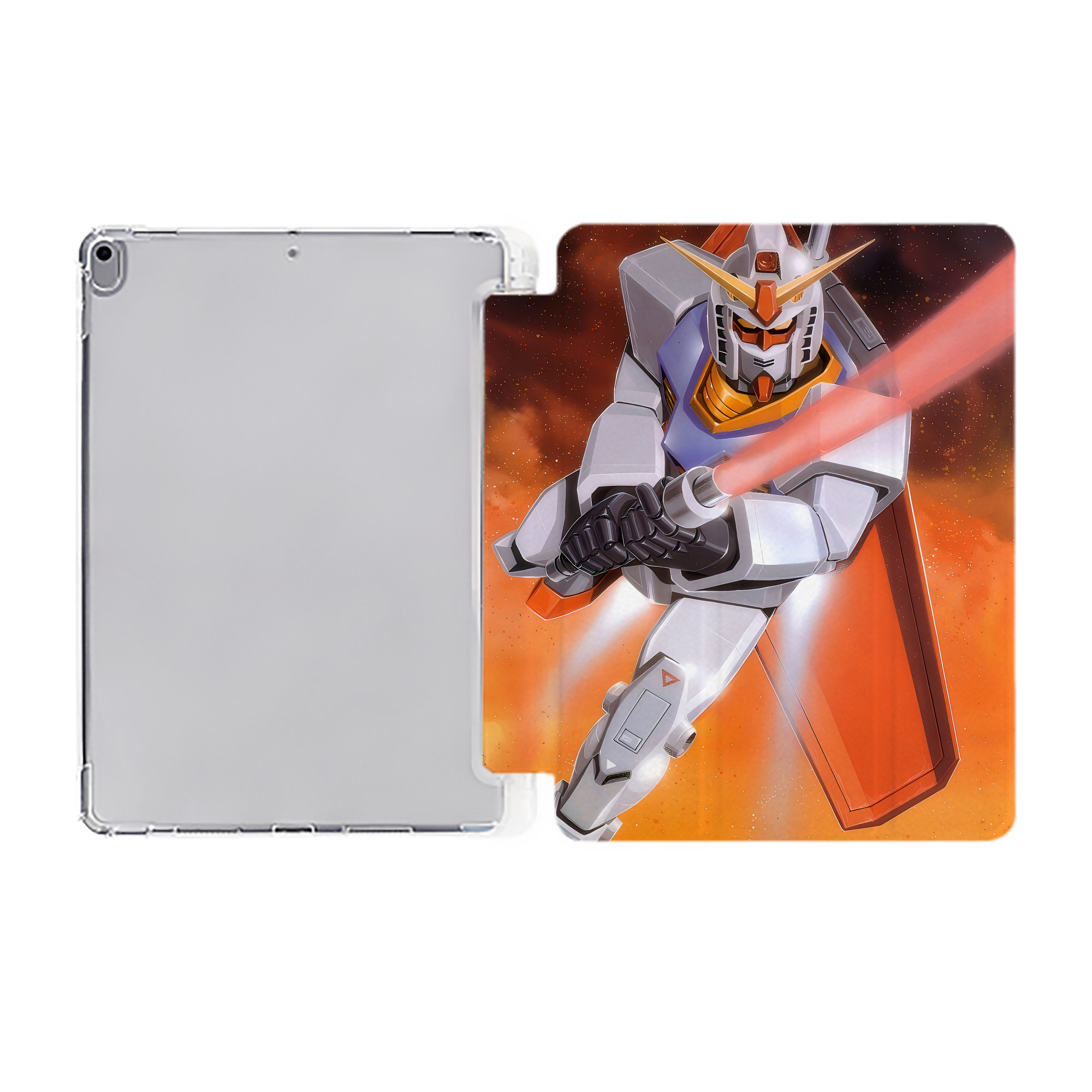 （画像用） 機動戦士ガンダム Mobile Suit Gundam IPad ケース ペン収納付き 三つ折りスタンド PUレザー×シリコン 対応機種9.5/10.5/10.9インチ